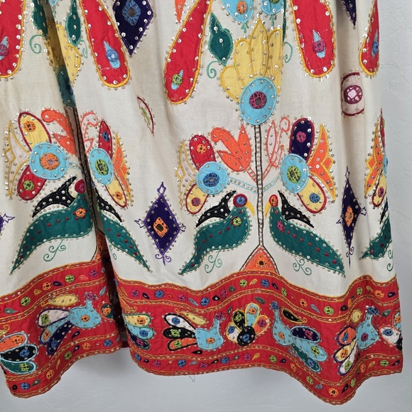 Handmade  Embroidered Vintage Floral.  Maxi Skirt Boho Folk Festival Beaded XL - Picture 5 of 12